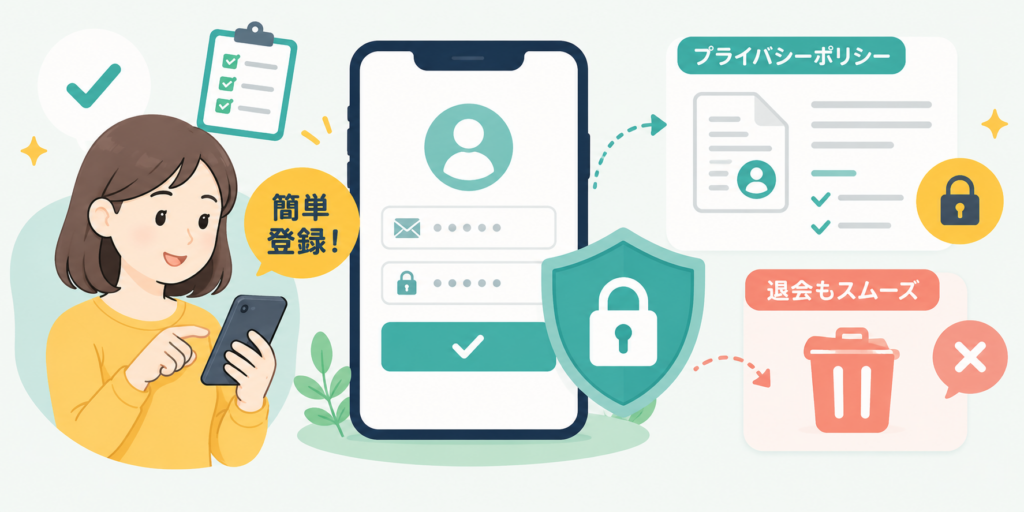 3. 登録・退会はスムーズ？個人情報の取り扱いを確認
