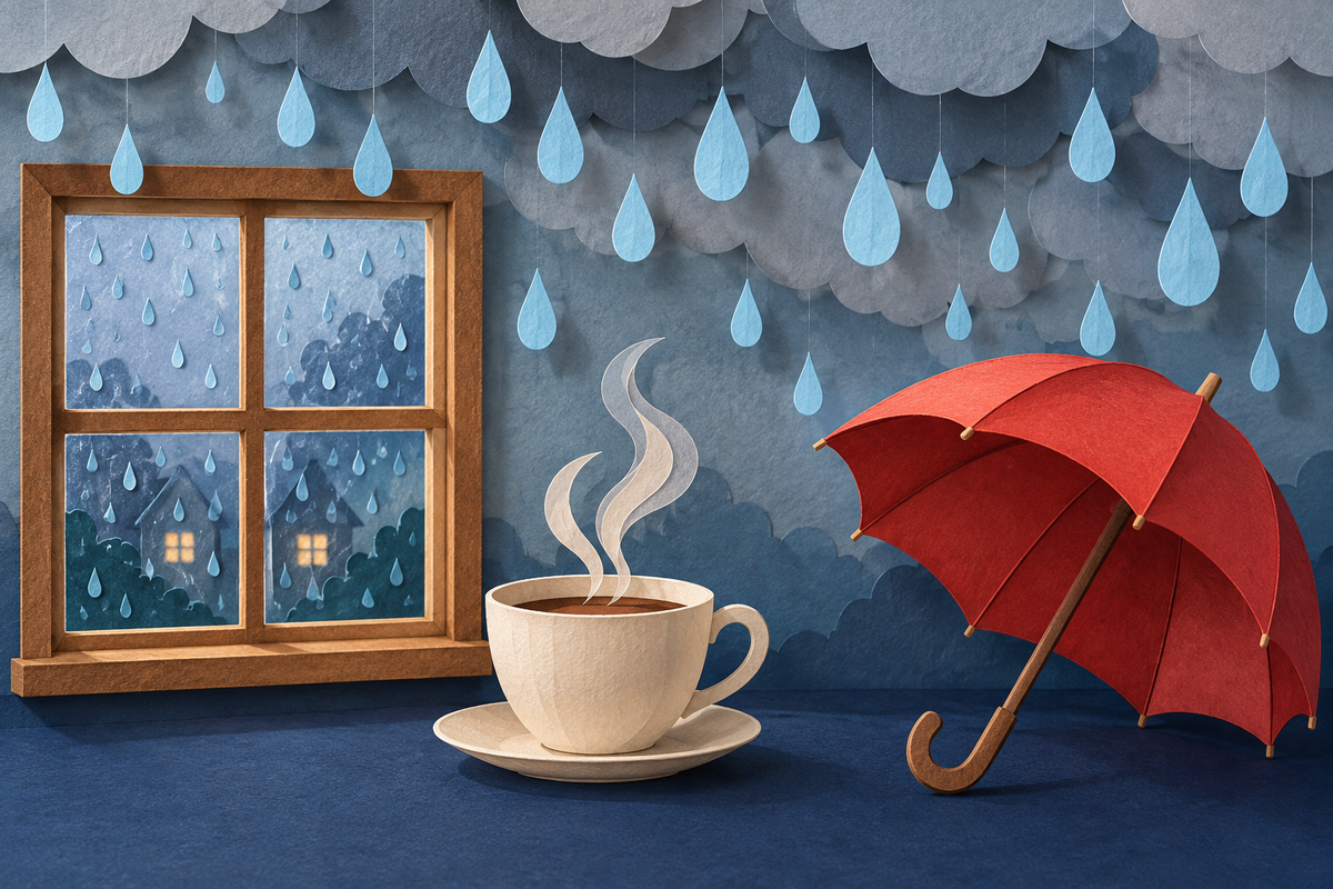 雨の日に撮るのは窓・飲み物・傘